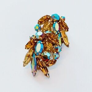 Beautiful  Mid Century Amber Unsigned Sherman AB  Rhinestone Earrings